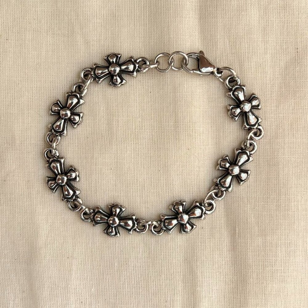 vintage style y2k silver cross stacked bracelet